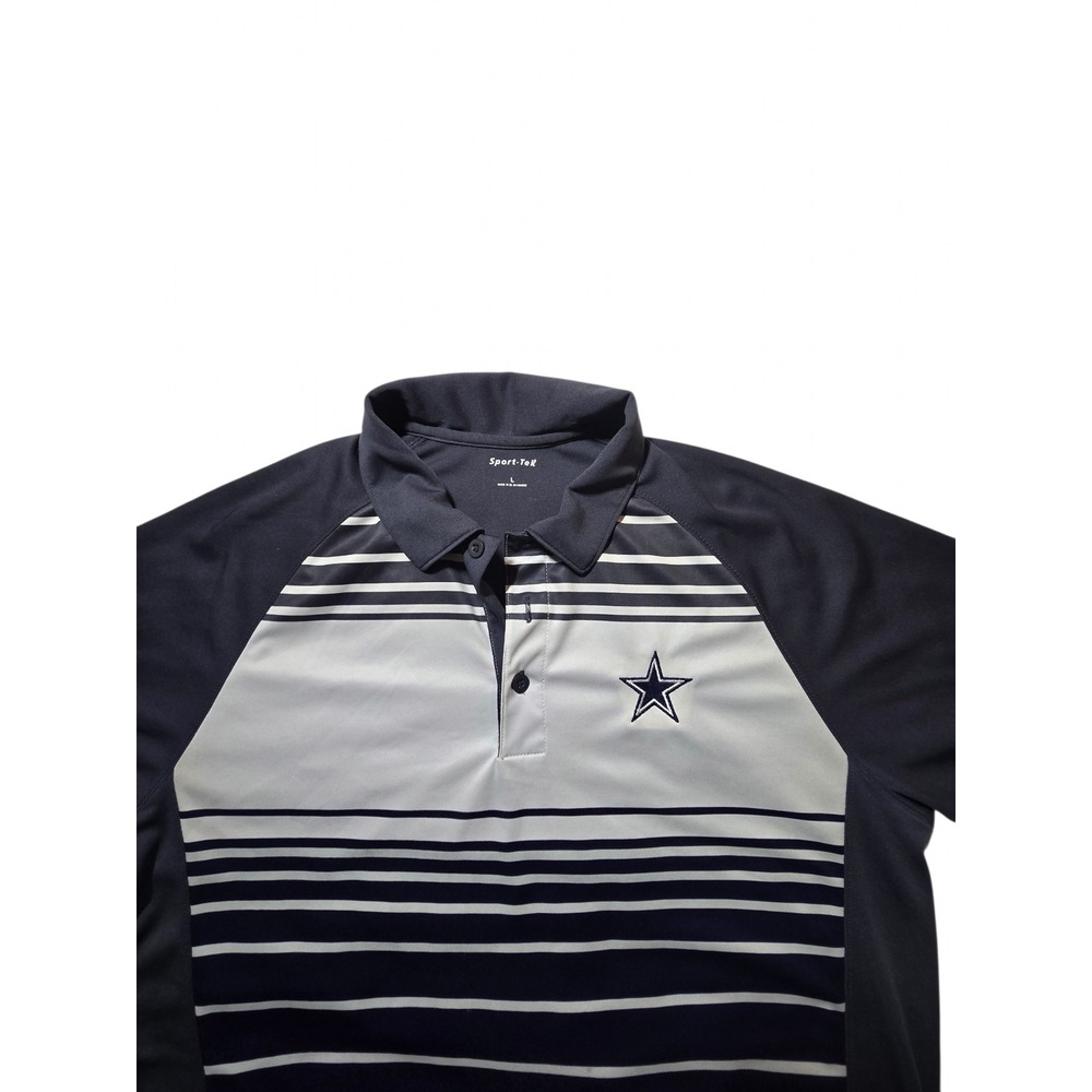Sport-Tek Dallas Cowboys Mens Large Polo Shirt Navy Grey Striped Performance L - Picture 2 of 7